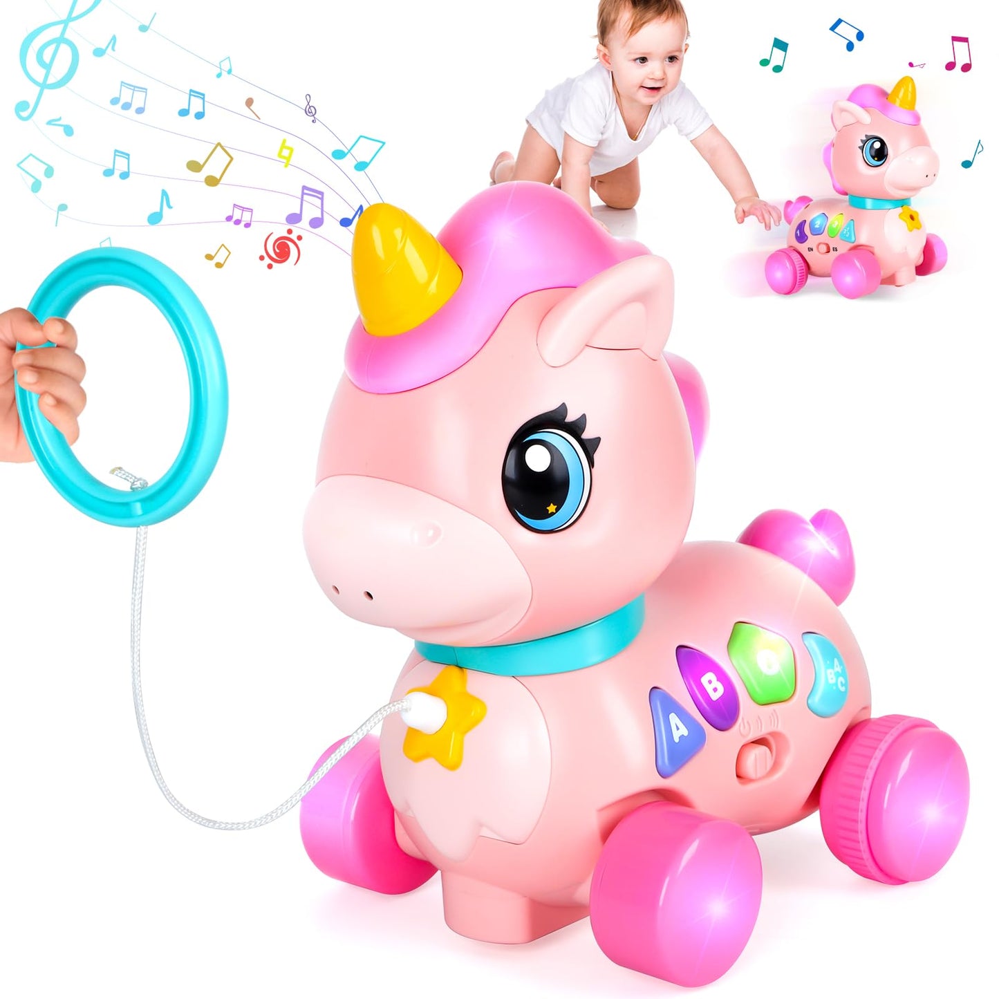 WixbFyn Baby Unicorn Toy – Music, Lights & Bilingual Learning for 6-18 months