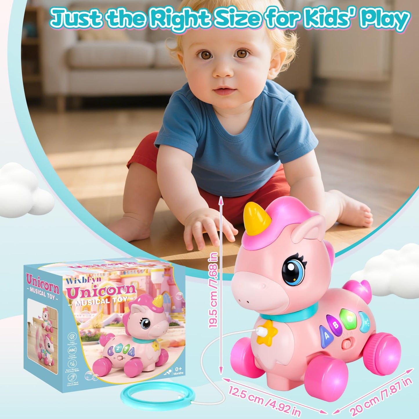 WixbFyn Baby Unicorn Toy – Music, Lights & Bilingual Learning for 6-18 months