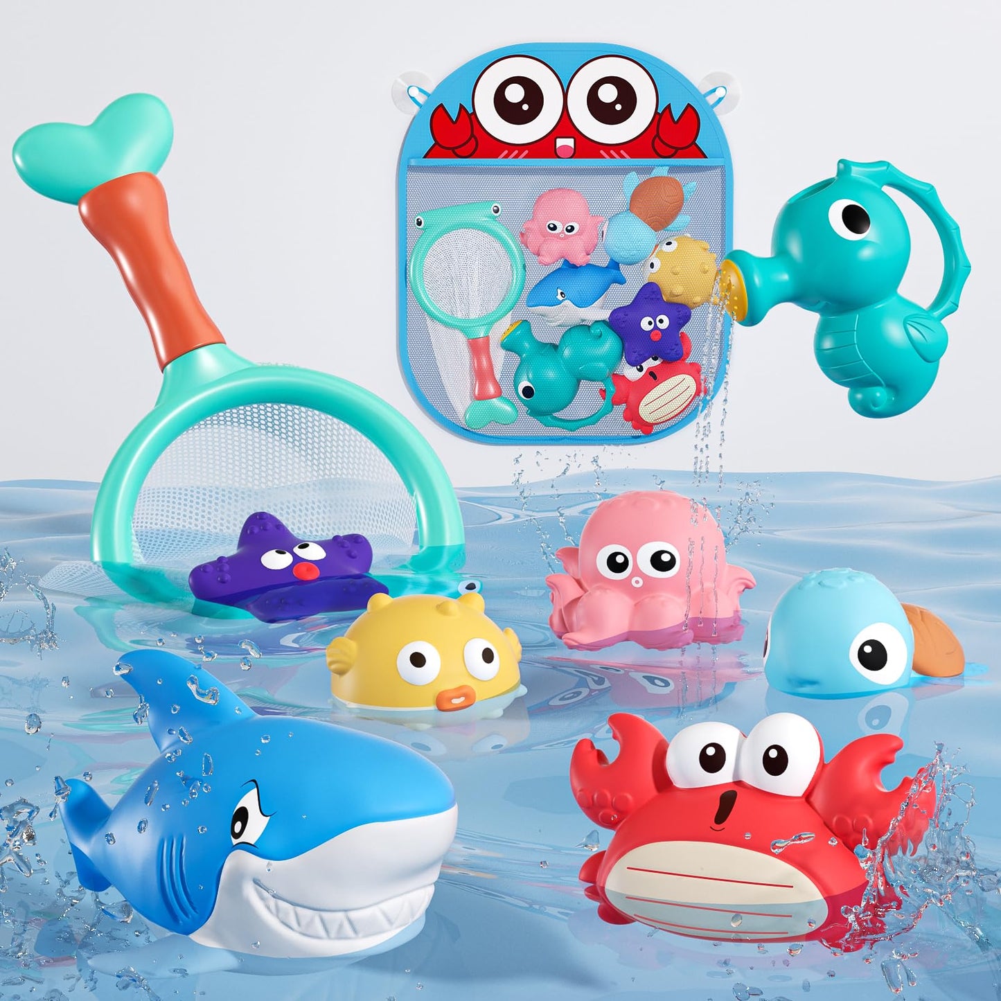 Wixlon Mold-Free Bath Toys for Toddlers — No-Hole Ocean Animals with Storage Bag