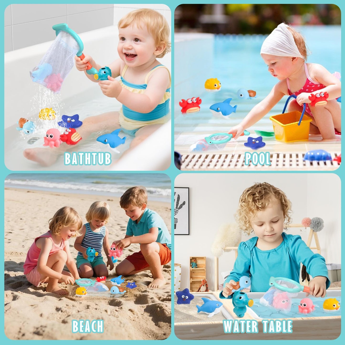 Wixlon Mold-Free Bath Toys for Toddlers — No-Hole Ocean Animals with Storage Bag