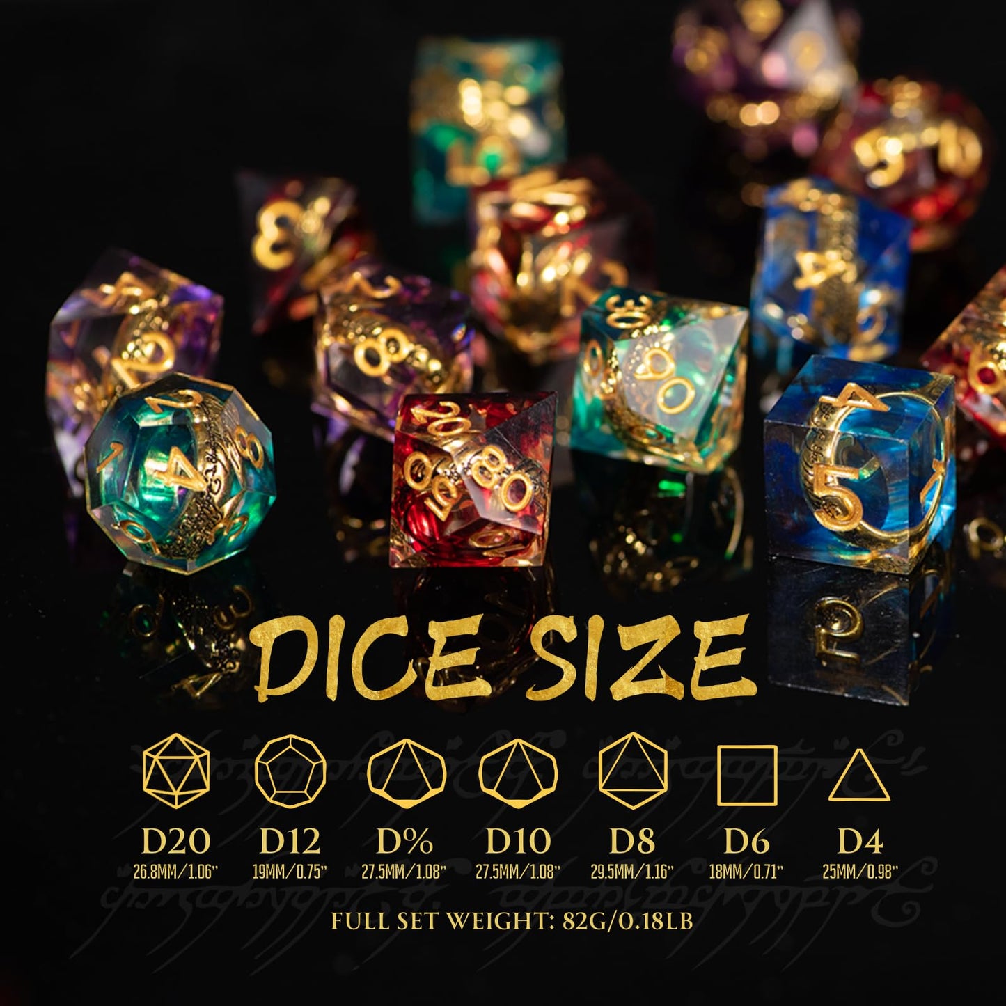 WizardsArcanum Magic Ring DND Dice Set – 7 Resin Dice with Iron Box (Blue) for DND, COC & RPGs