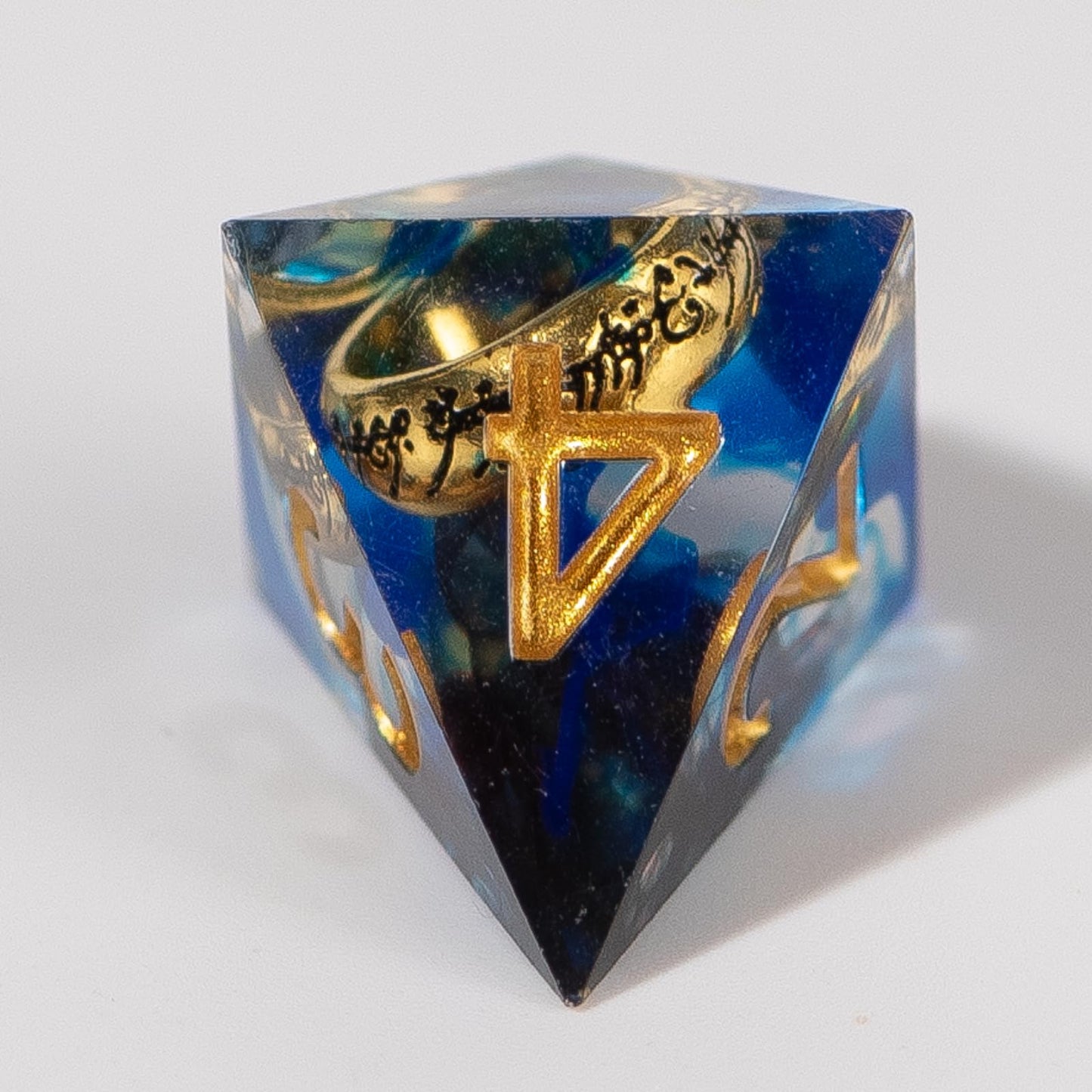 WizardsArcanum Magic Ring DND Dice Set – 7 Resin Dice with Iron Box (Blue) for DND, COC & RPGs
