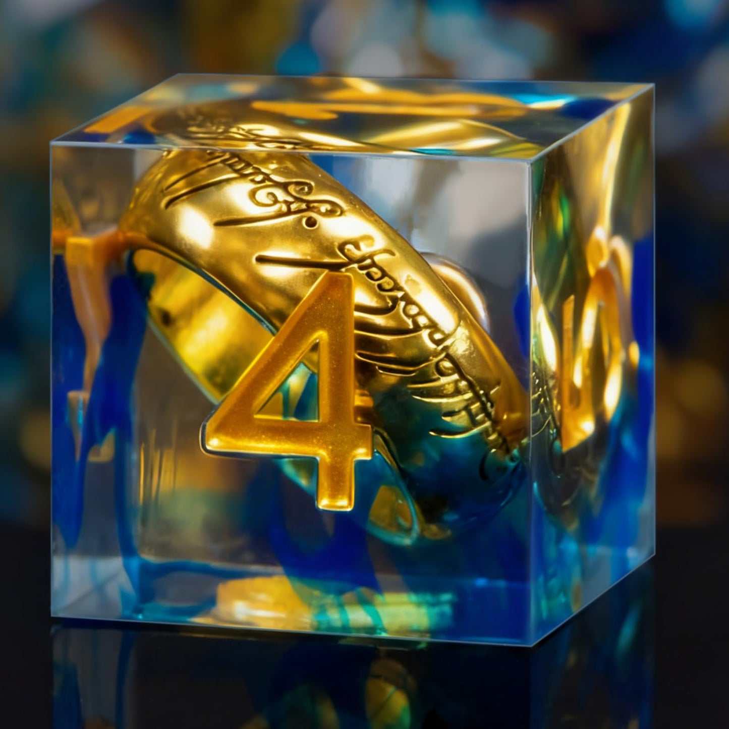 WizardsArcanum Magic Ring DND Dice Set – 7 Resin Dice with Iron Box (Blue) for DND, COC & RPGs