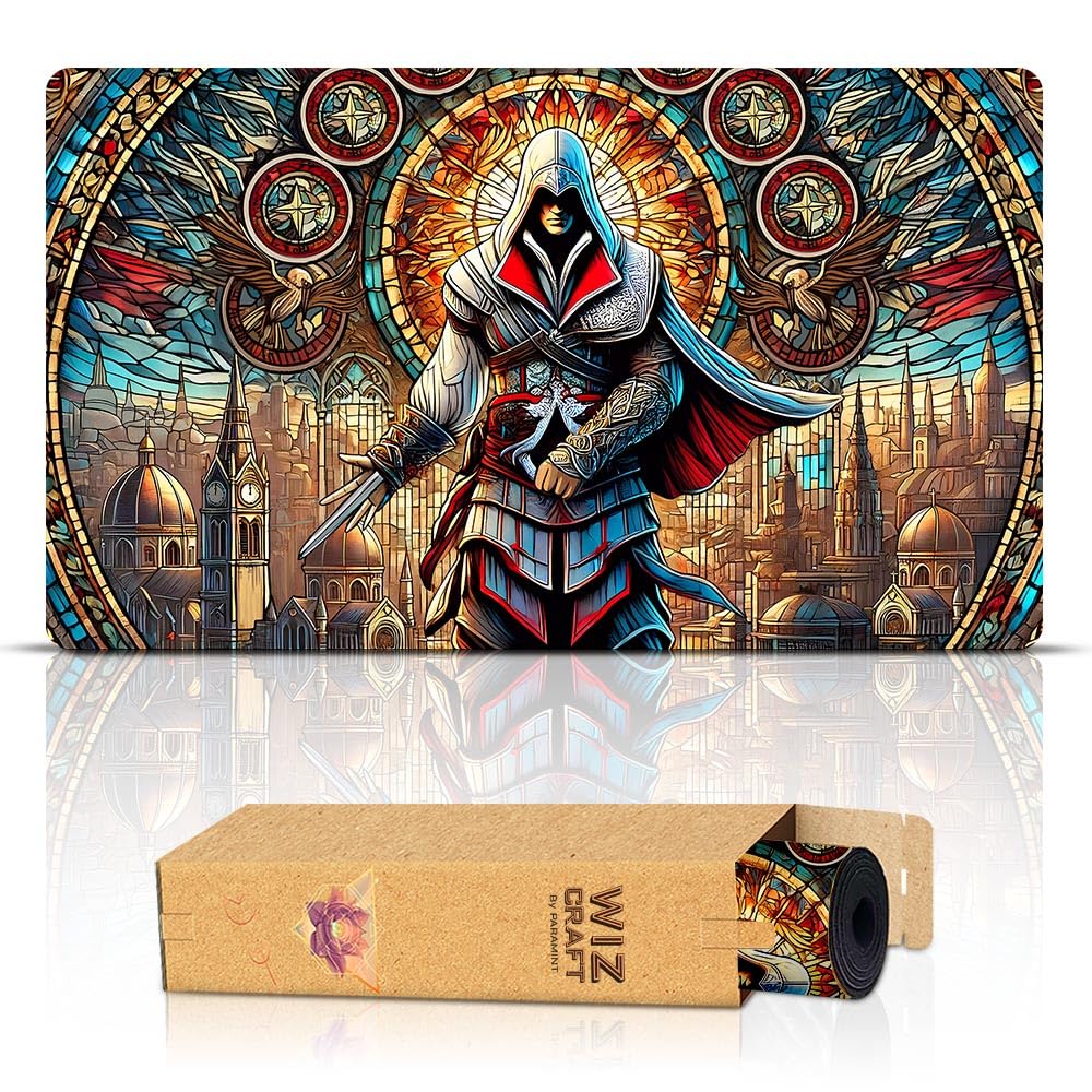 Wizcraft Gaming Stained Glass Assassin Playmat - MTG, Yu-Gi-Oh, TCG | Durable & Non-Slip