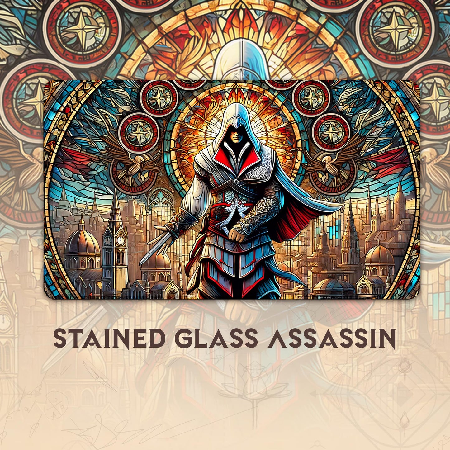 Wizcraft Gaming Stained Glass Assassin Playmat - MTG, Yu-Gi-Oh, TCG | Durable & Non-Slip