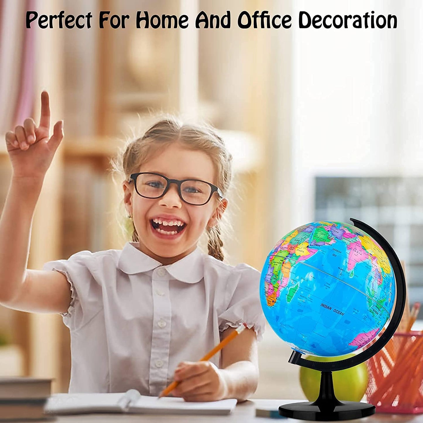 Wizdar 10-Inch DIY World Globe for Kids – Educational Rotating Globe for Classroom, Desk & Decor
