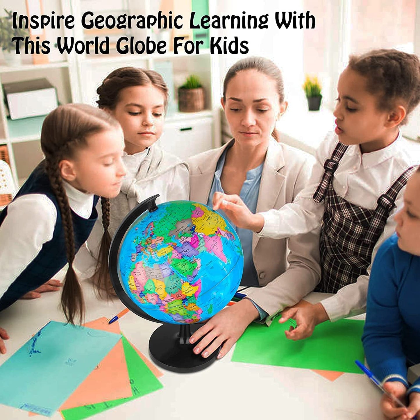 Wizdar 10-Inch DIY World Globe for Kids – Educational Rotating Globe for Classroom, Desk & Decor