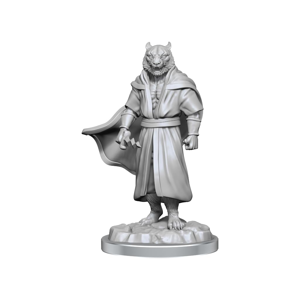 WizKids Critical Role Unpainted Miniatures – Male Human Sorcerer Merchant & Tiger Demon (2-Pack)