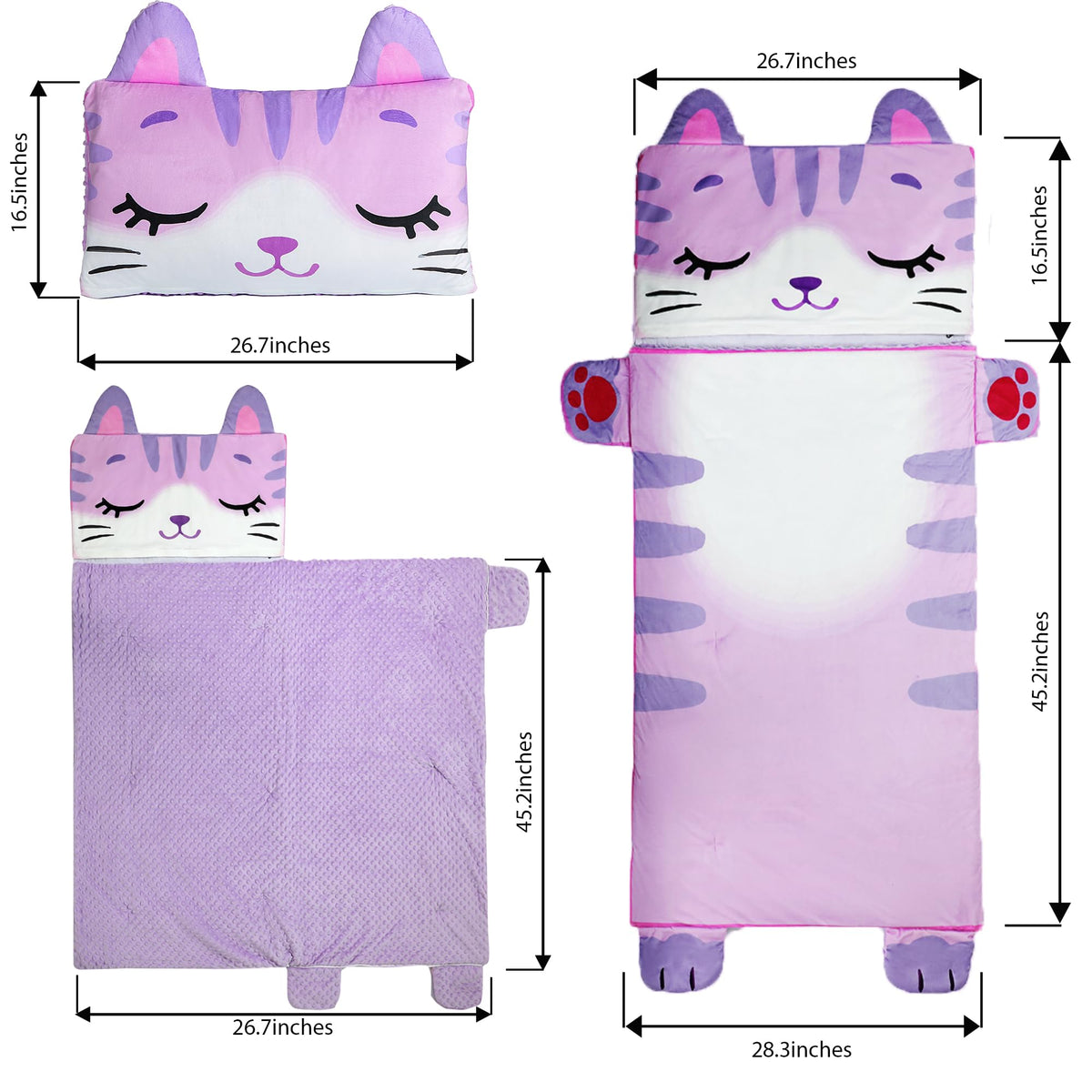 Wizland Kids Sleeping Bag for Girls - Flannel Kitty Nap Mat, Portable Pink Rest Mat for Daycare & Preschool 61.8 in x 28.3 in