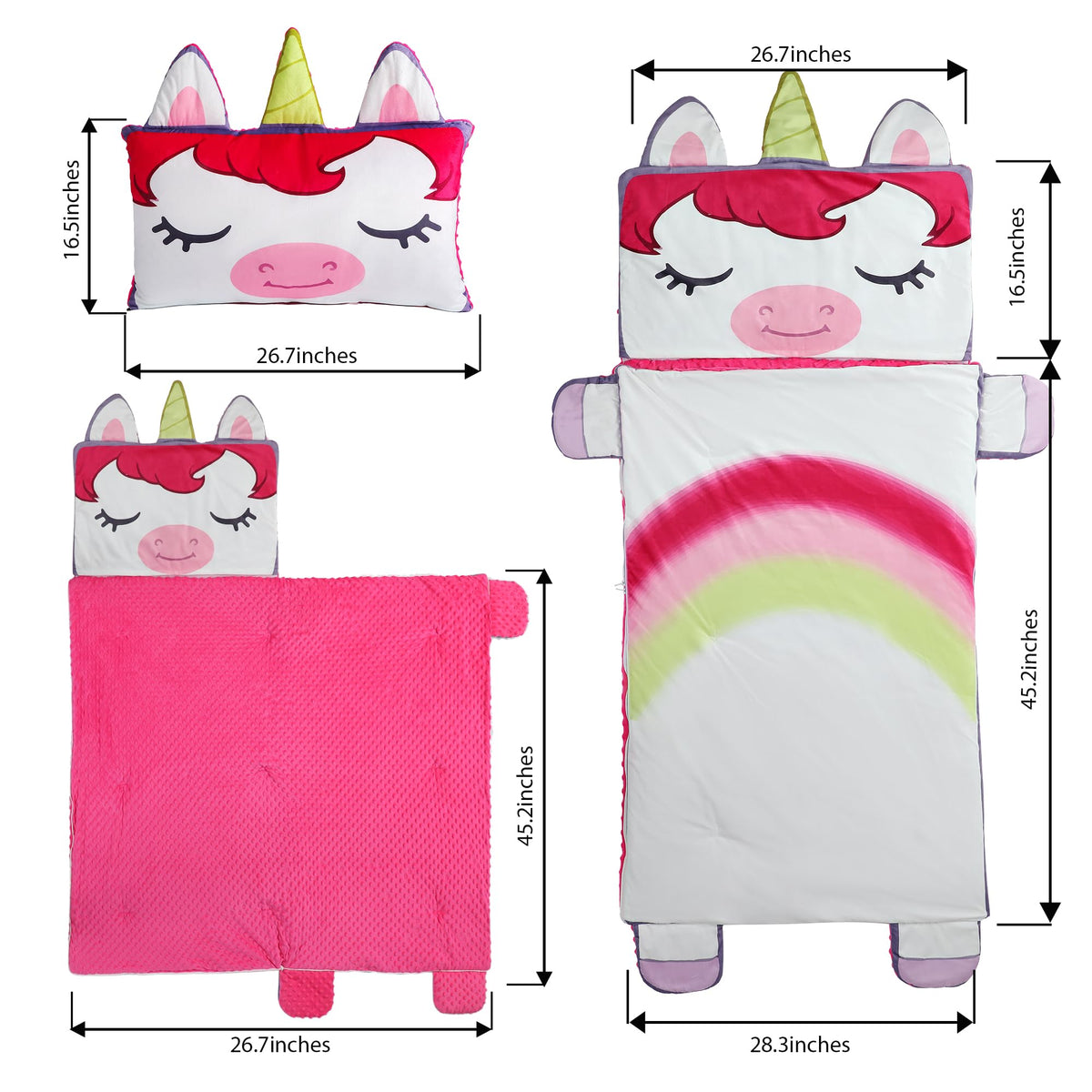 Wizland Kid Unicorn Sleeping Bag 61.8in x 28.3in | Flannel Slumber Mat for Daycare & Camping
