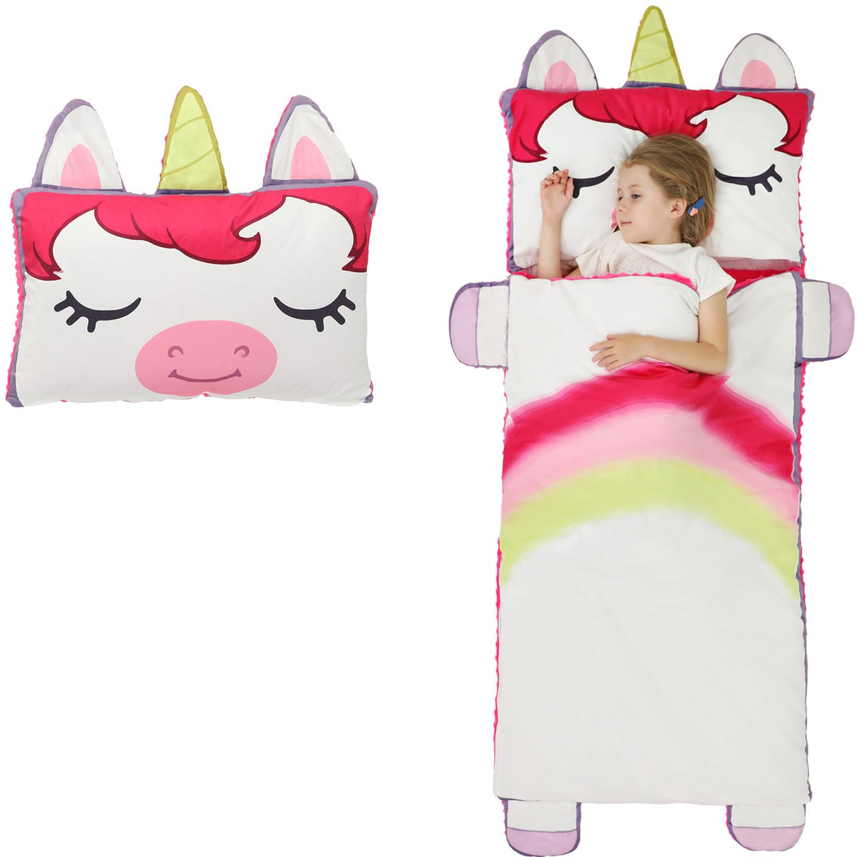 Wizland Kid Unicorn Sleeping Bag 61.8in x 28.3in | Flannel Slumber Mat for Daycare & Camping