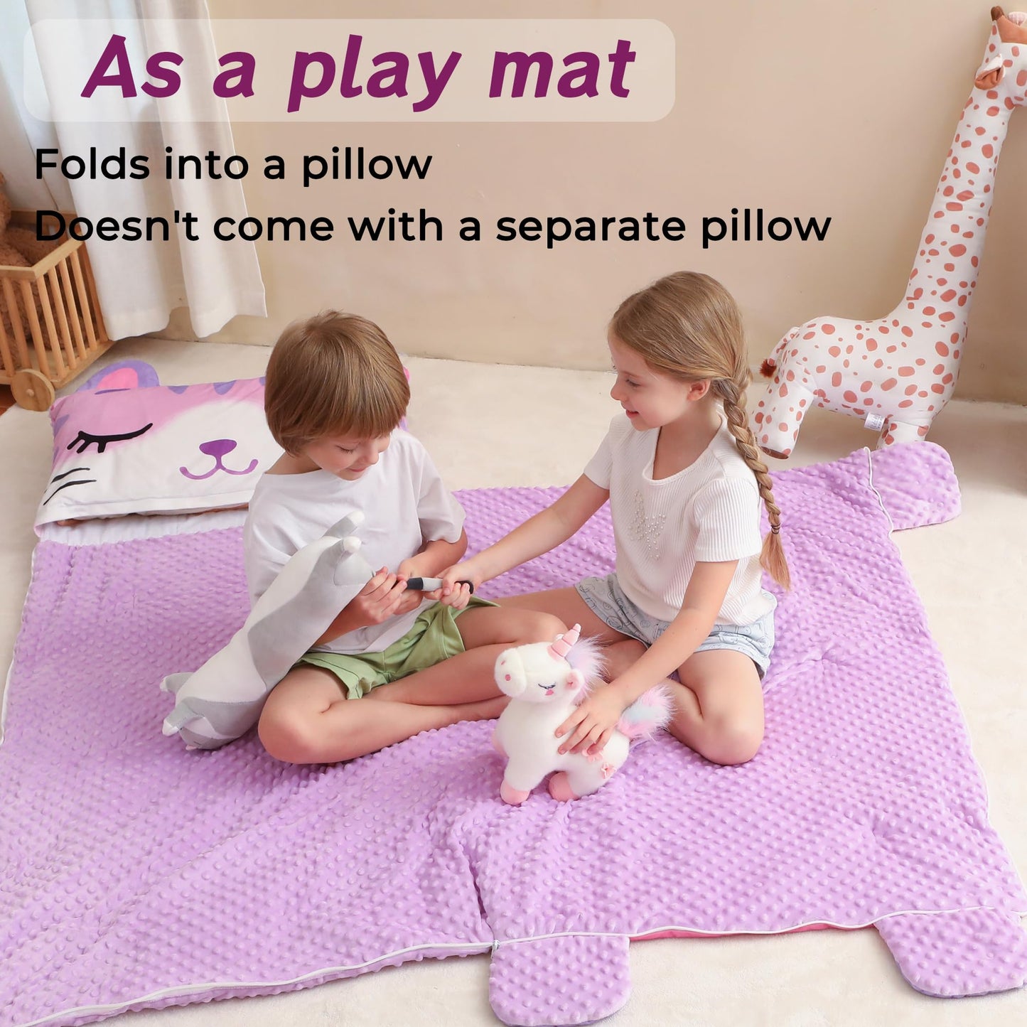 Wizland Kids Sleeping Bag for Girls - Flannel Kitty Nap Mat, Portable Pink Rest Mat for Daycare & Preschool 61.8 in x 28.3 in