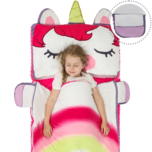 Wizland Kid Unicorn Sleeping Bag 61.8in x 28.3in | Flannel Slumber Mat for Daycare & Camping