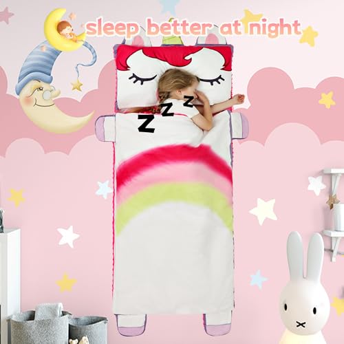Wizland Kid Unicorn Sleeping Bag 61.8in x 28.3in | Flannel Slumber Mat for Daycare & Camping