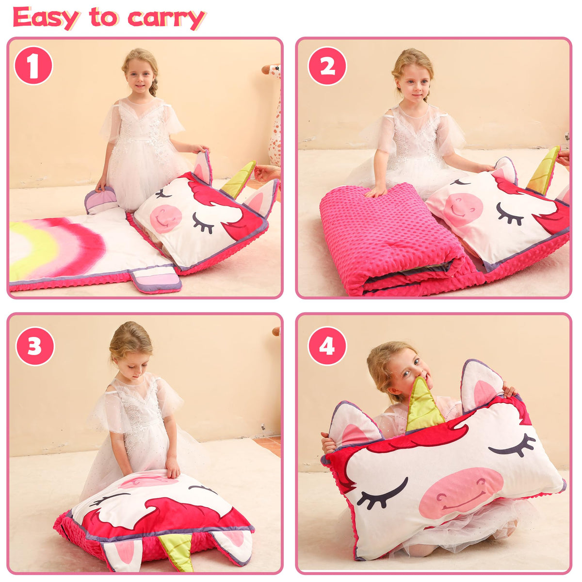 Wizland Kid Unicorn Sleeping Bag 61.8in x 28.3in | Flannel Slumber Mat for Daycare & Camping