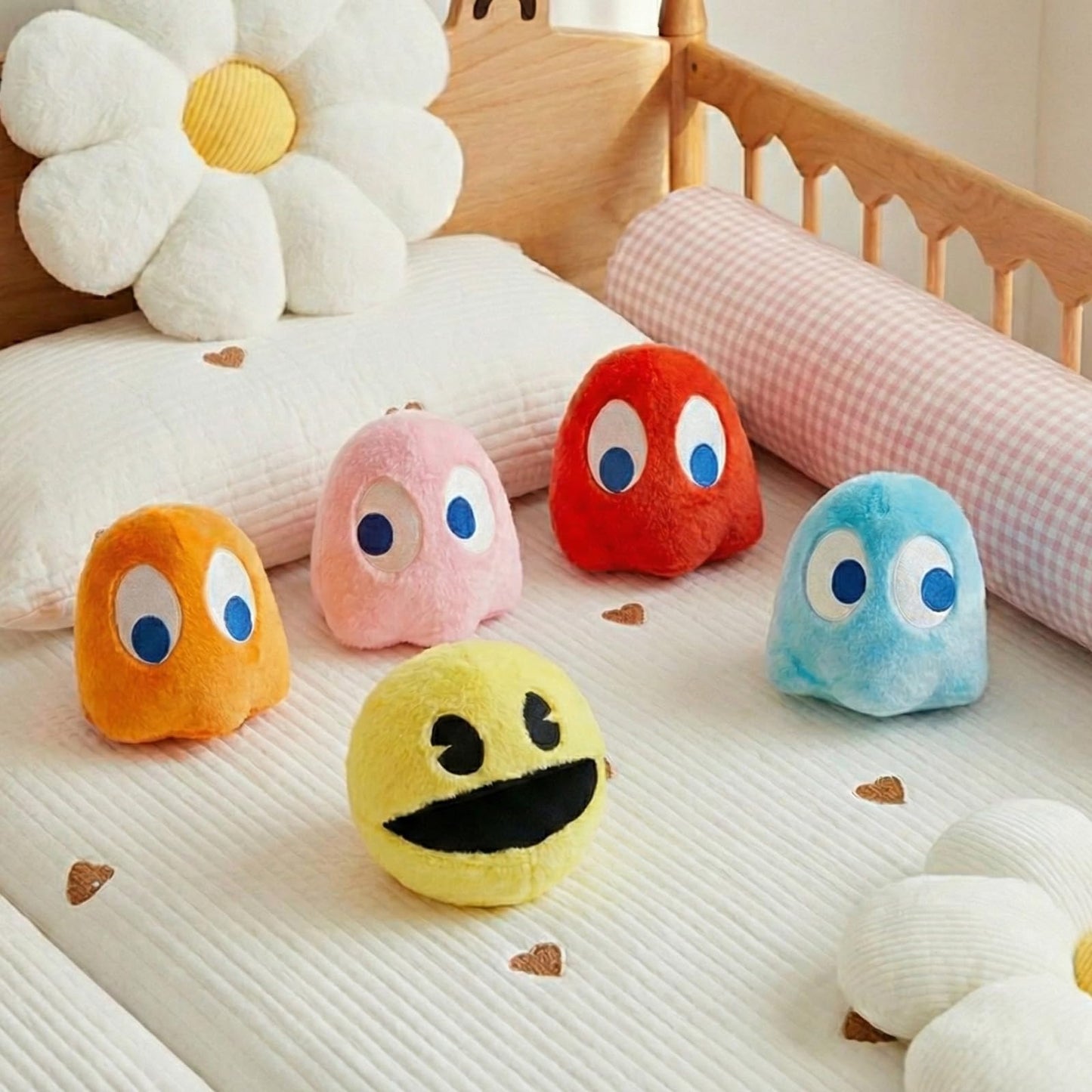 WjcnPac-Man 6in Pac Plush Ghost – Set of 5 Soft Plush Toys for Parties, Gifts & Decor