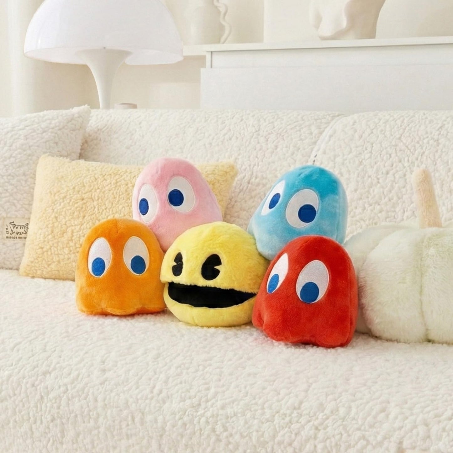 WjcnPac-Man 6in Pac Plush Ghost – Set of 5 Soft Plush Toys for Parties, Gifts & Decor