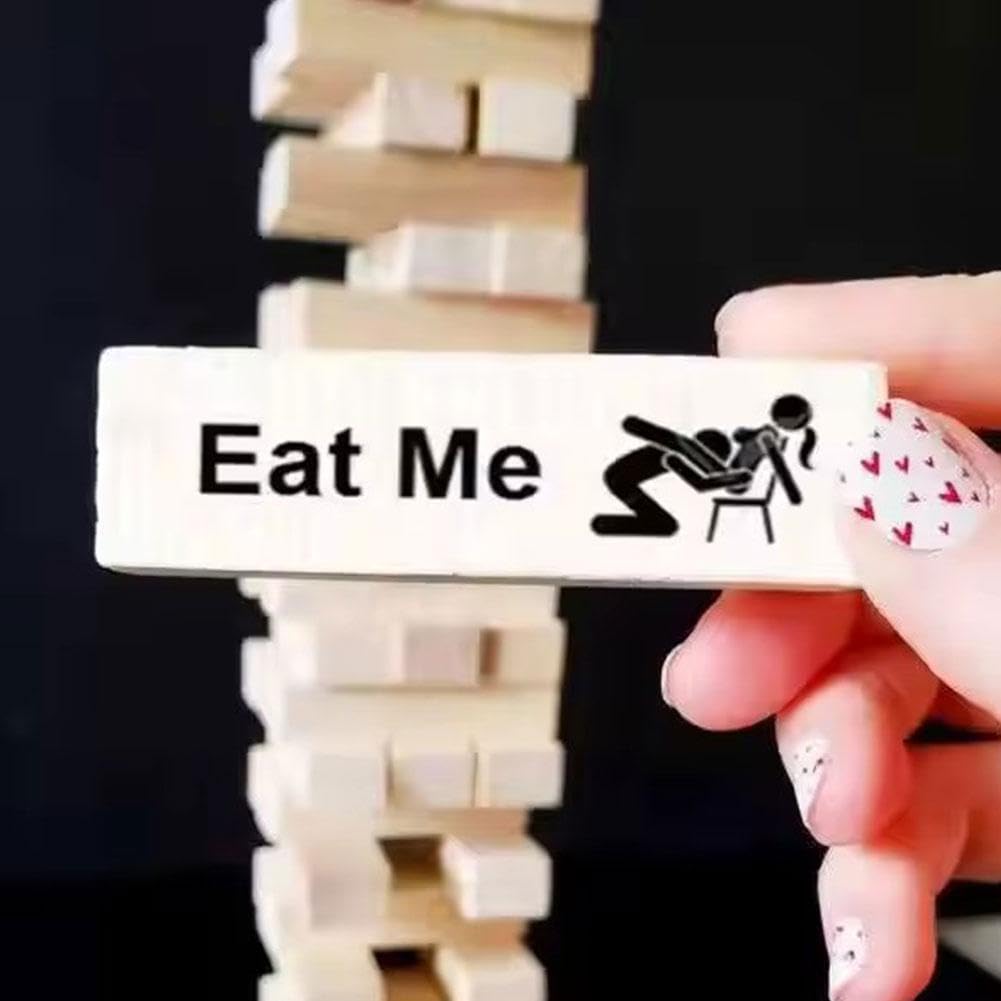 WJNYDIAU Lust Tower - 48-Piece Romantic Wood Block Game for Couples