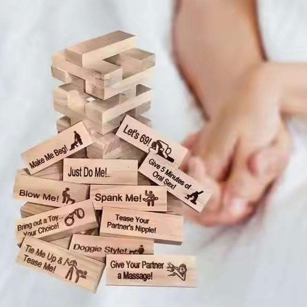 WJNYDIAU Lust Tower - 48-Piece Romantic Wood Block Game for Couples