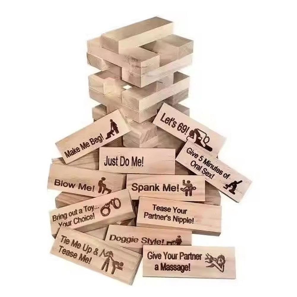 WJNYDIAU Lust Tower - 48-Piece Romantic Wood Block Game for Couples