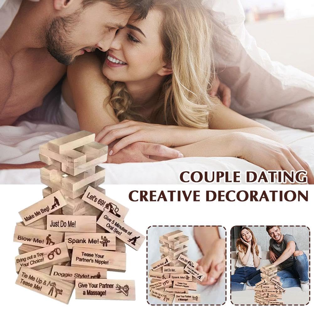 WJNYDIAU Lust Tower - 48-Piece Romantic Wood Block Game for Couples