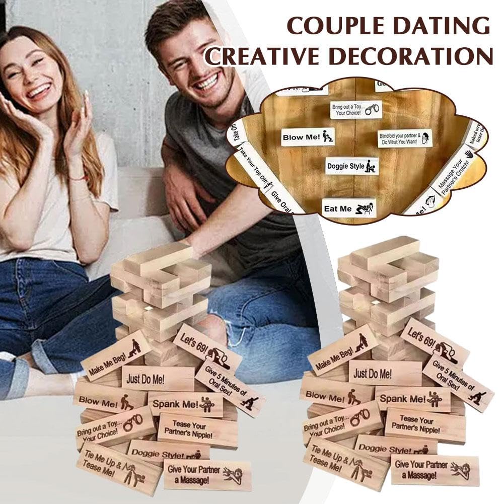 WJNYDIAU Lust Tower - 48-Piece Romantic Wood Block Game for Couples