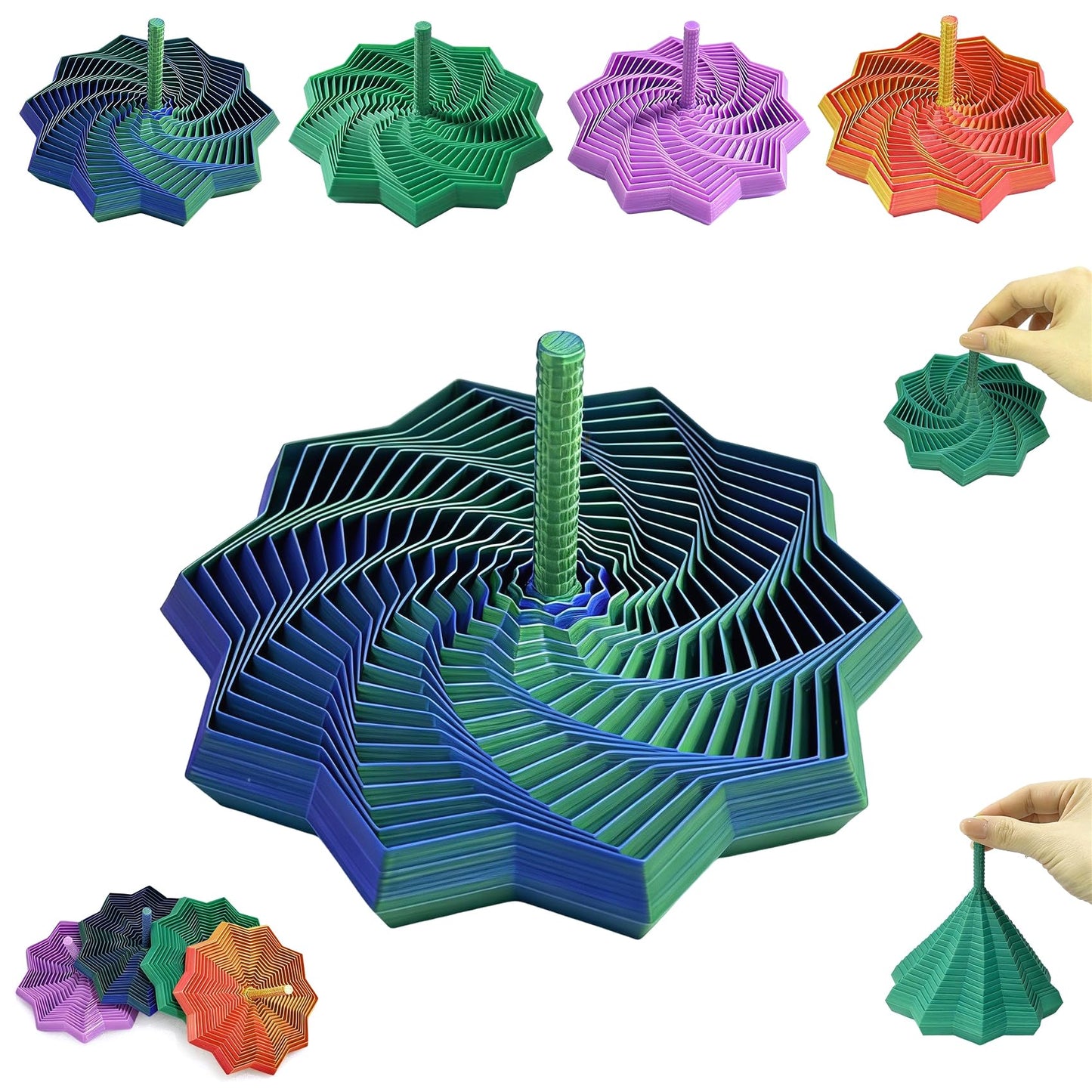 WJOVK 3D Printed Expanded Sensory Fidget Star – 14/20/26 Ring Hexagon with Center Handle