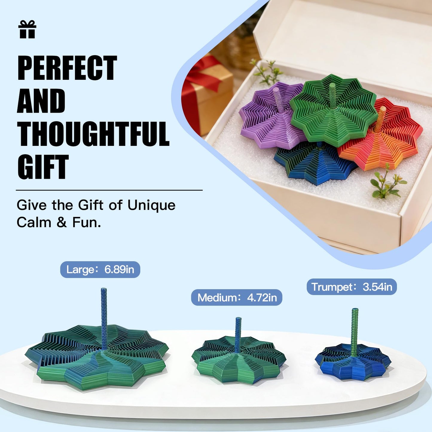 WJOVK 3D Printed Expanded Sensory Fidget Star – 14/20/26 Ring Hexagon with Center Handle