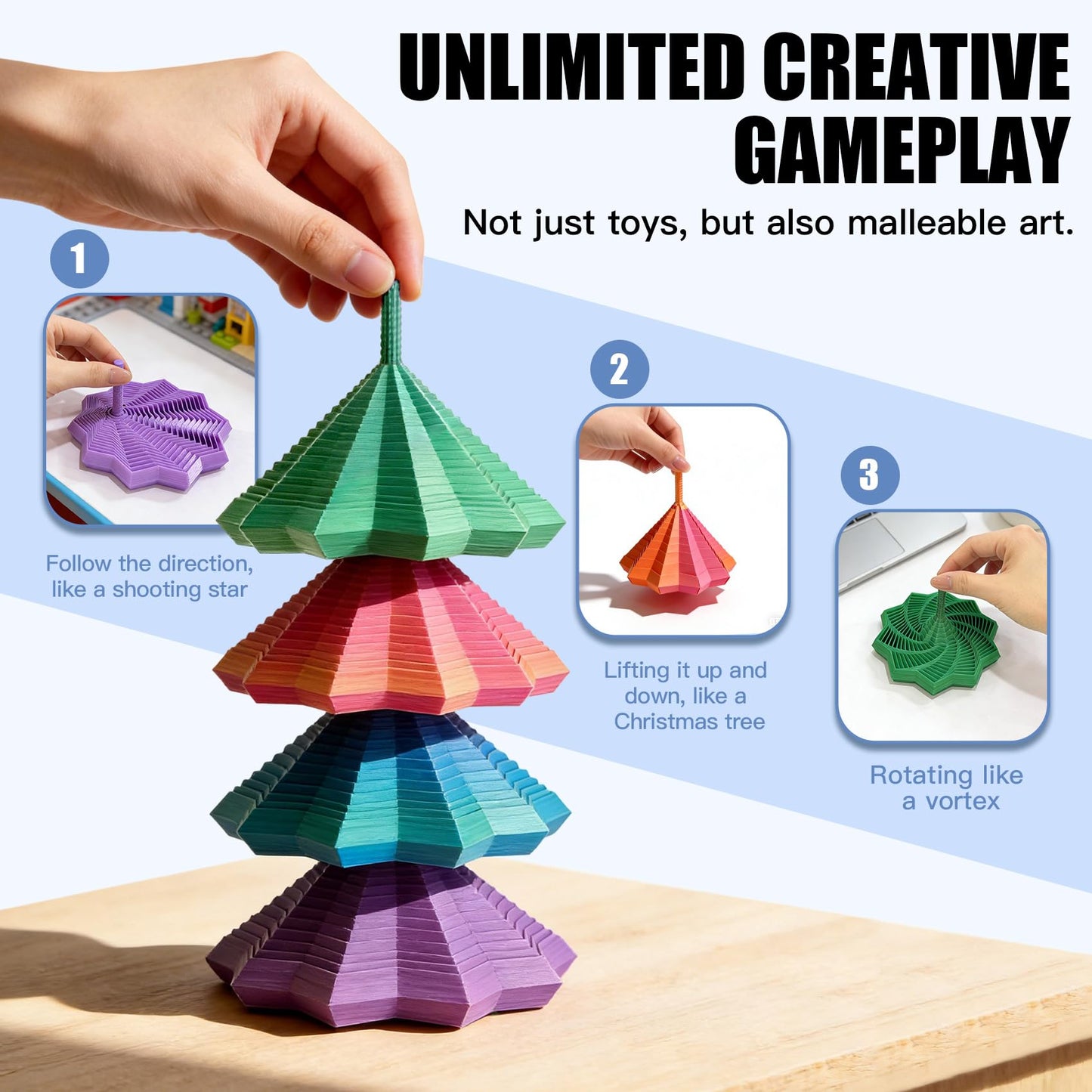 WJOVK 3D Printed Expanded Sensory Fidget Star – 14/20/26 Ring Hexagon with Center Handle