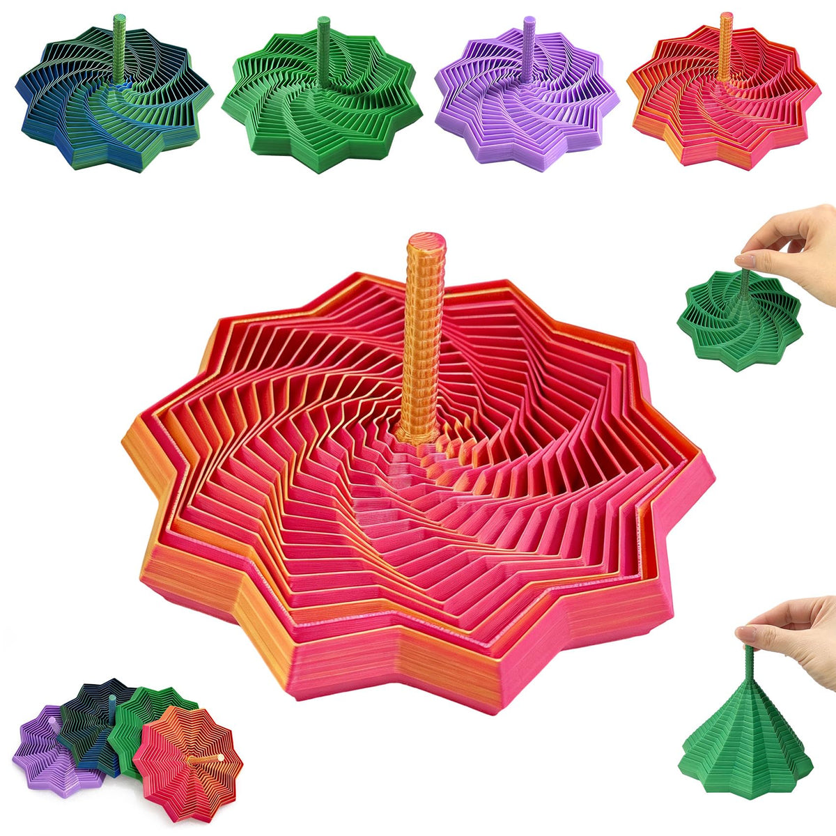 WJOVK 3D Printed Expanded Sensory Fidget Star – Hexagon with Center Handle, 14/20/26 Ring Set