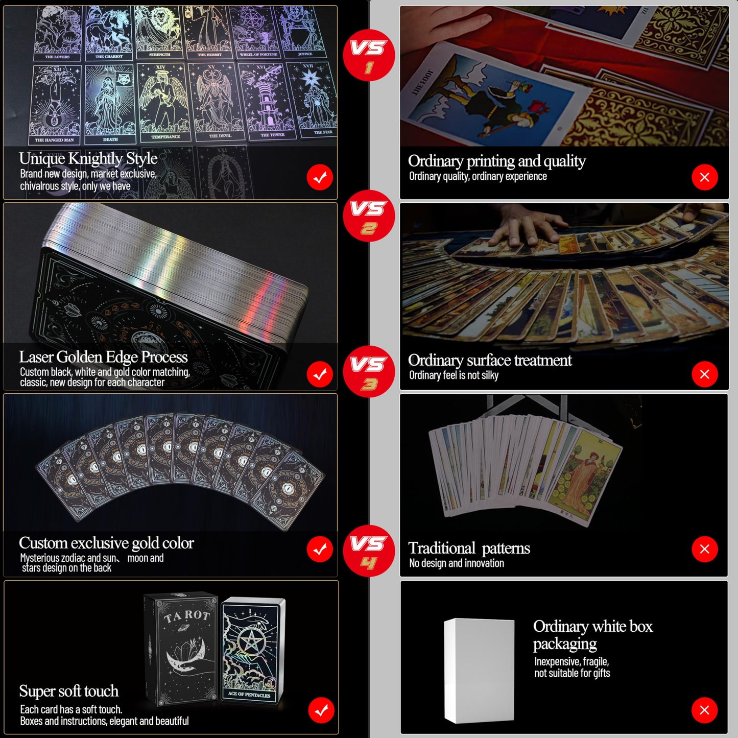 WJPC Silver Foil Edge Tarot Cards with Guide Book Set & Gift Box – 78 Cards for Beginners & Experts