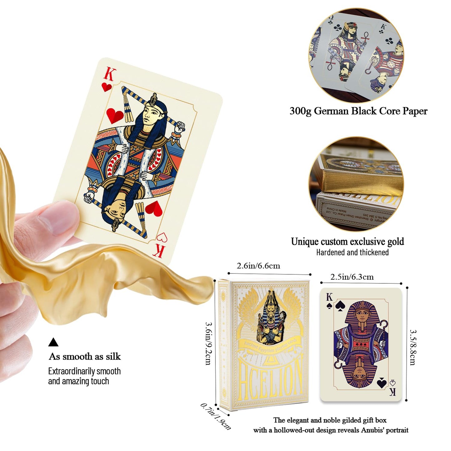 WJPC Gold Cold Foil Edge Playing Cards – Flower-Cut, Ancient Egypt Theme, 54-Card Deck