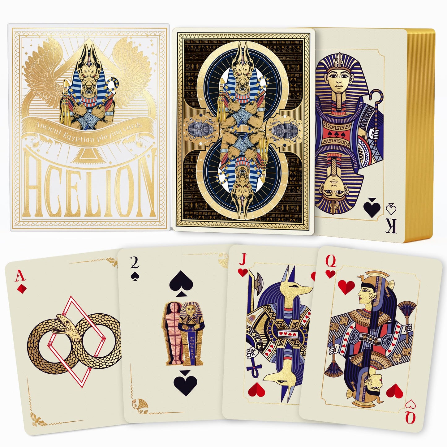 WJPC Gold Cold Foil Edge Playing Cards – Flower-Cut, Ancient Egypt Theme, 54-Card Deck