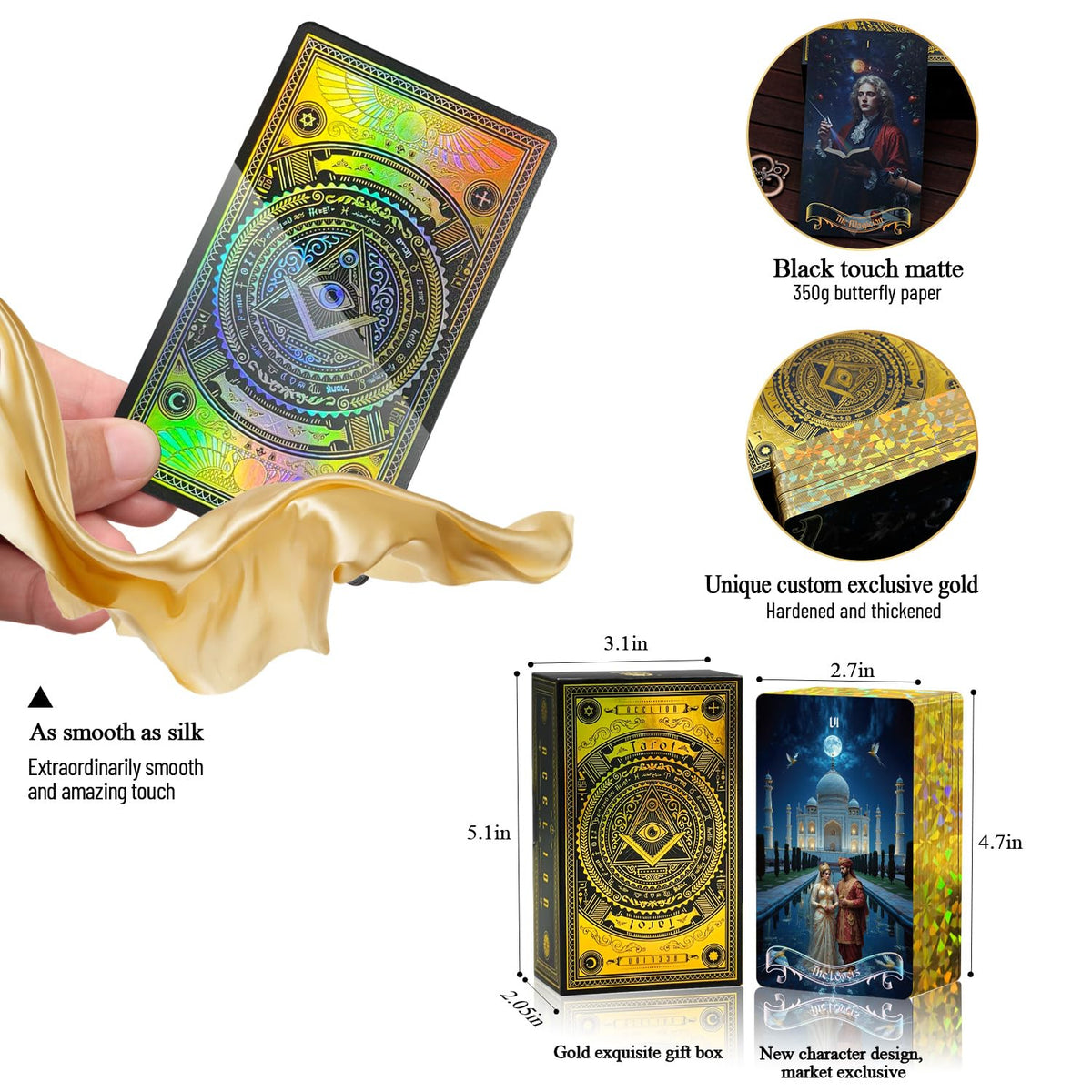 WJPC Gold Foil Edge Tarot Cards with Guide Book Set & Gift Box | For Beginners & Experts