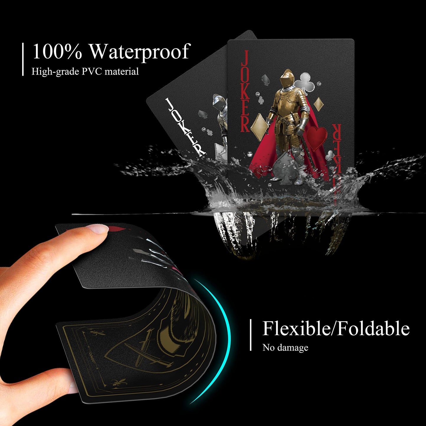 WJPC Waterproof Playing Cards – 54-Card PVC Deck, Knight Gold Edition
