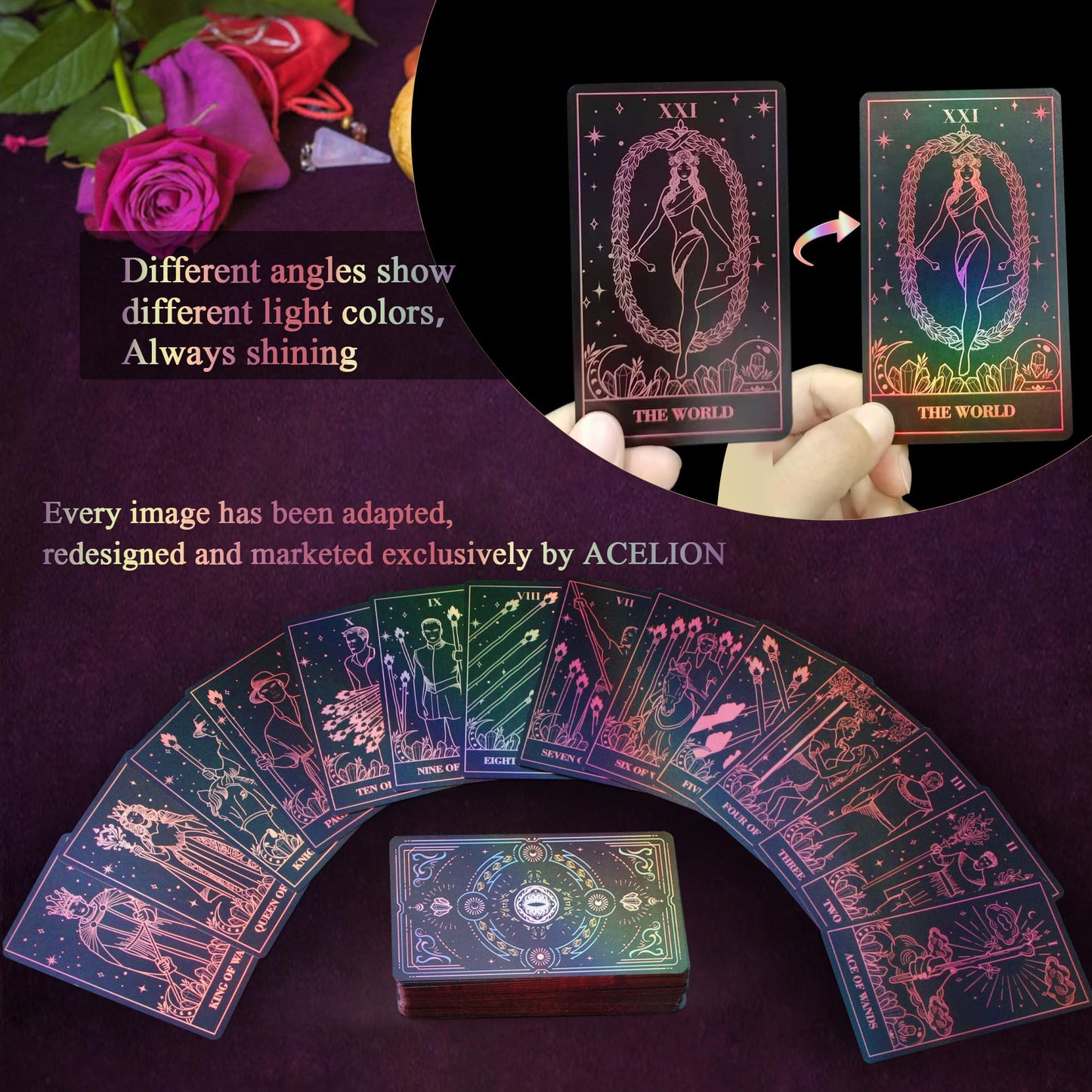 WJPC Rose Gold Edge Foil Tarot Card Decks Set with Guidebook & Gift Box – For Beginners to Experts