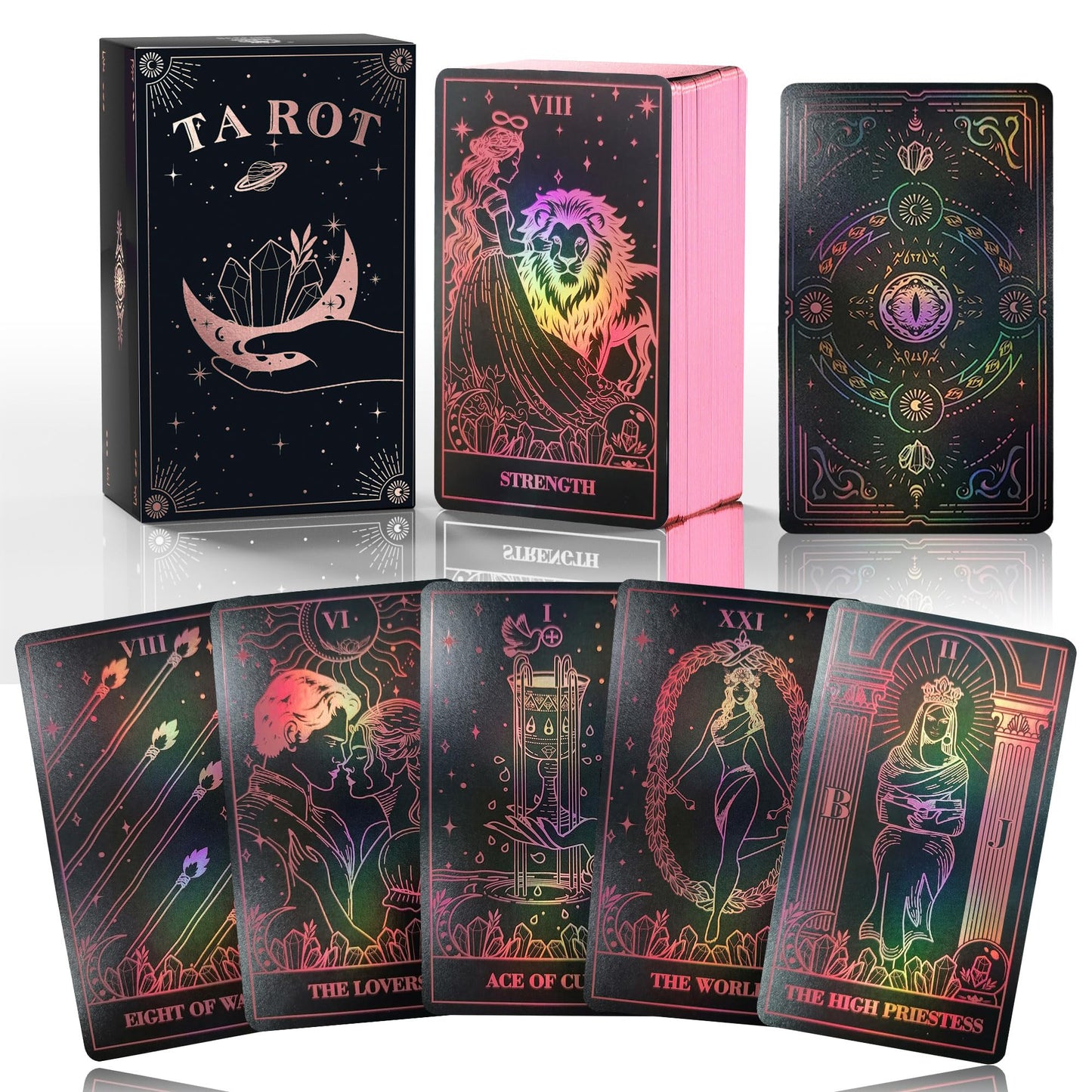 WJPC Rose Gold Edge Foil Tarot Card Decks Set with Guidebook & Gift Box – For Beginners to Experts