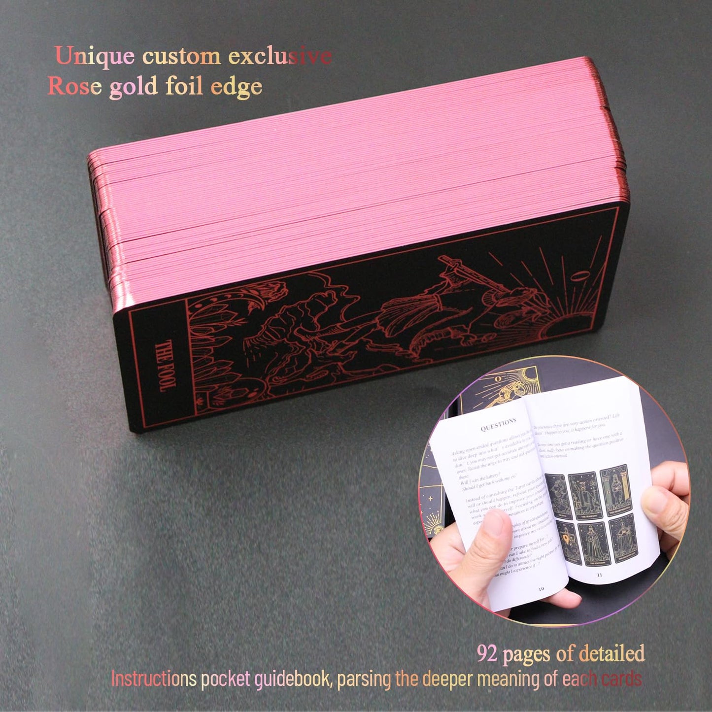WJPC Rose Gold Edge Foil Tarot Card Decks Set with Guidebook & Gift Box – For Beginners to Experts