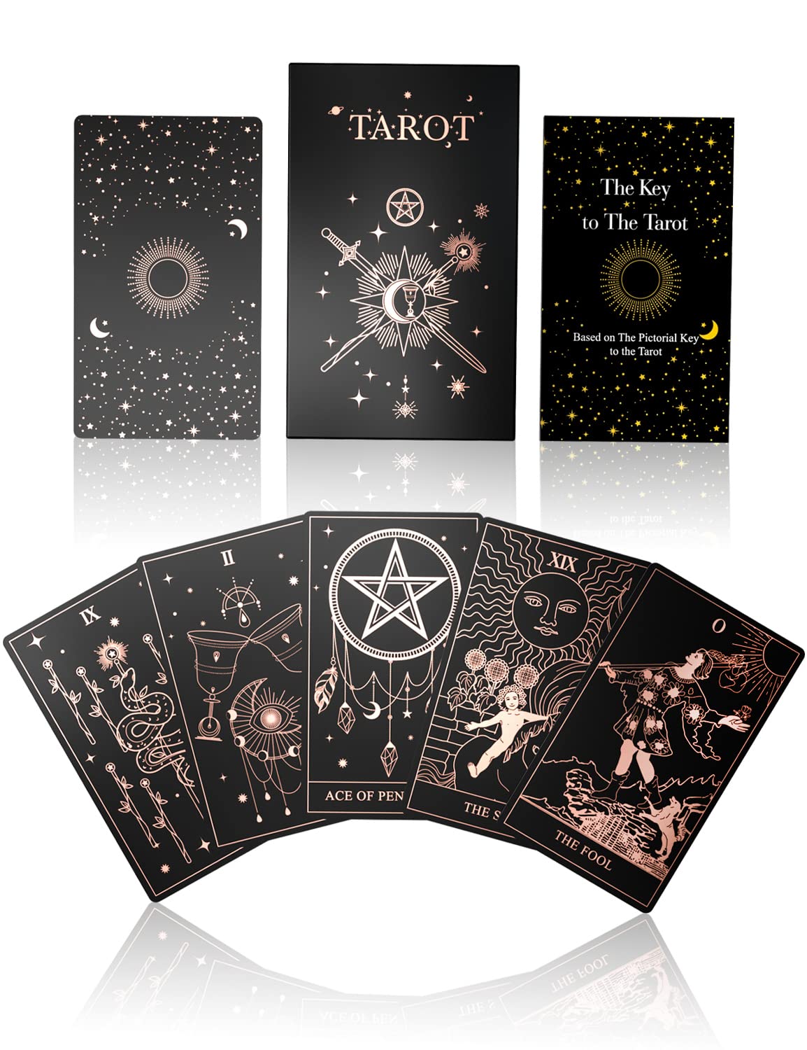 WJPC Rose Gold Foil Tarot Deck Set – 78 Cards, Guidebook & Gift Box for Beginners & Experts