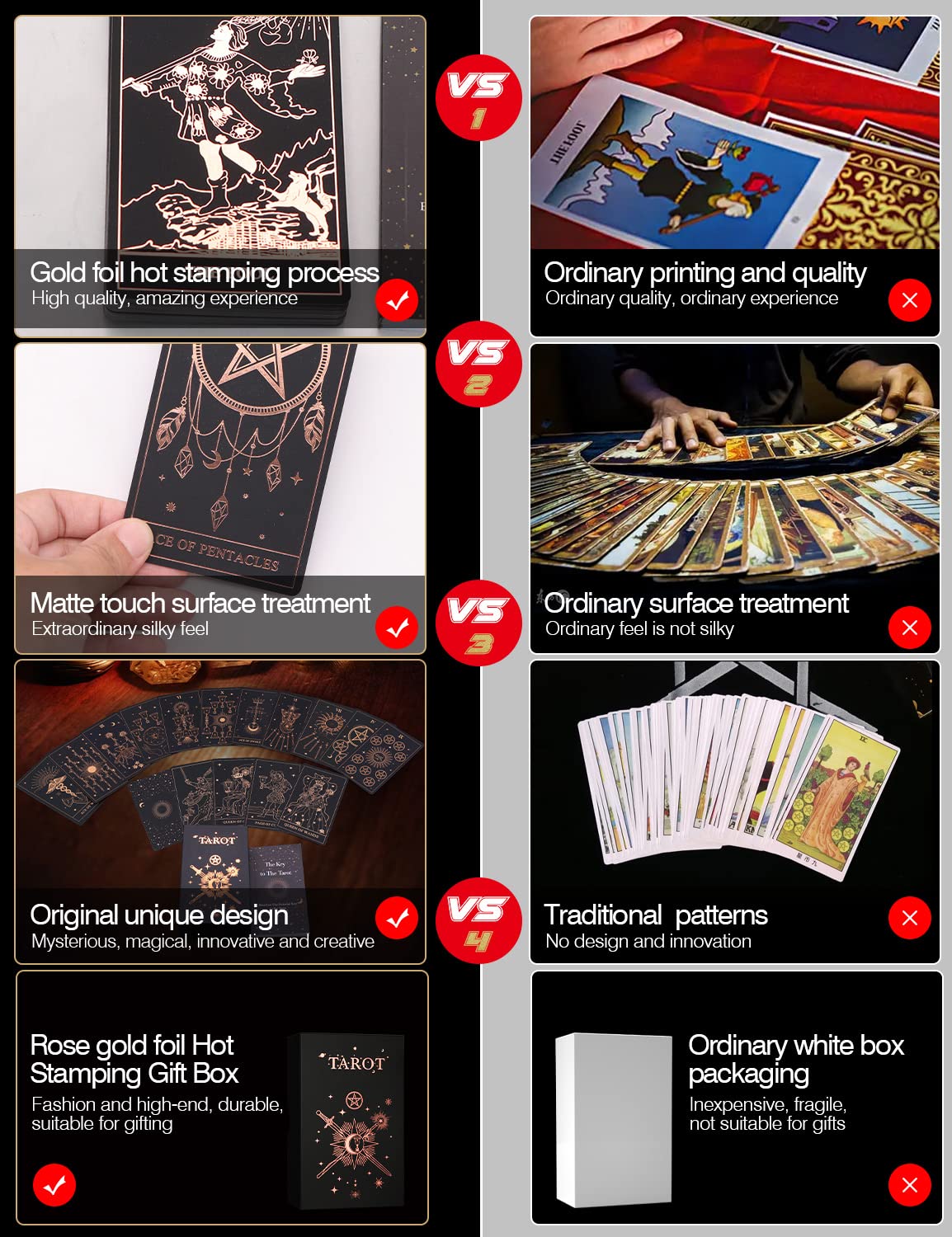 WJPC Rose Gold Foil Tarot Deck Set – 78 Cards, Guidebook & Gift Box for Beginners & Experts