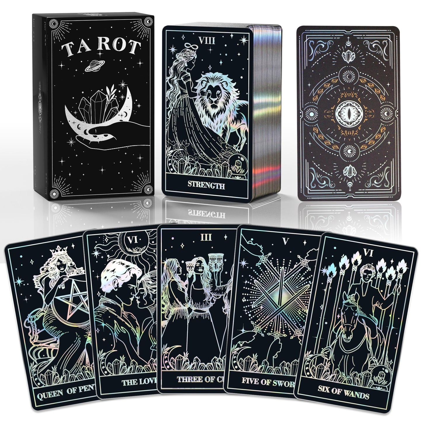 WJPC Silver Foil Edge Tarot Cards with Guide Book Set & Gift Box – 78 Cards for Beginners & Experts