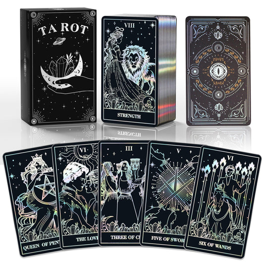 WJPC Silver Foil Edge Tarot Cards with Guide Book Set & Gift Box – 78 Cards for Beginners & Experts