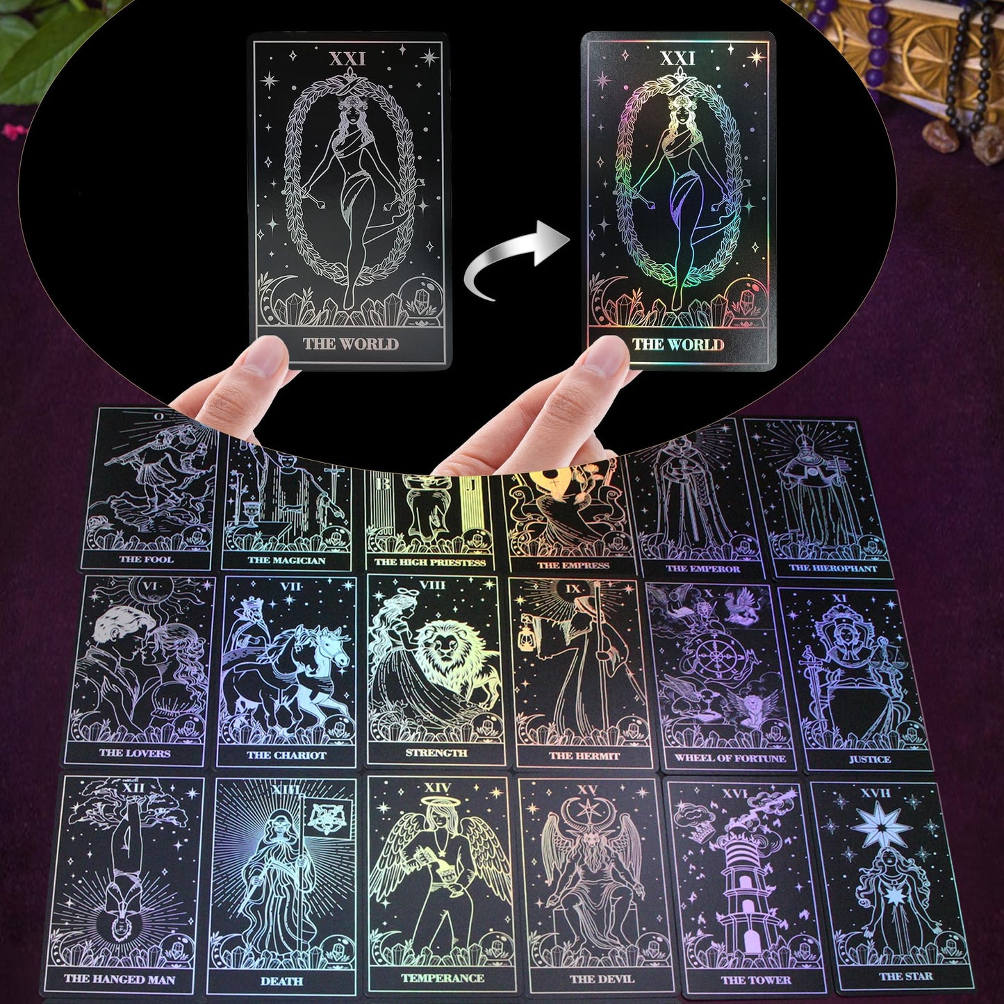 WJPC Silver Foil Edge Tarot Cards with Guide Book Set & Gift Box – 78 Cards for Beginners & Experts