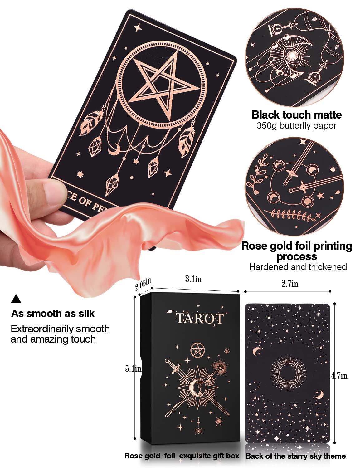 WJPC Rose Gold Foil Tarot Deck Set – 78 Cards, Guidebook & Gift Box for Beginners & Experts