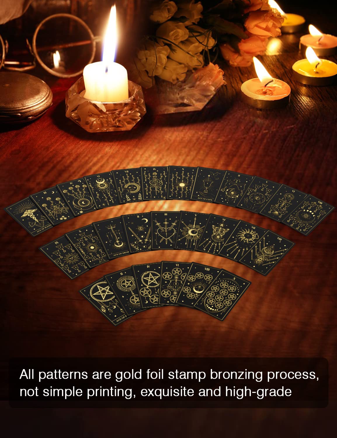 WJPC Gold Foil Tarot Cards with Guide Book Set & Gift Box – 78 Cards, 99-Page Manual
