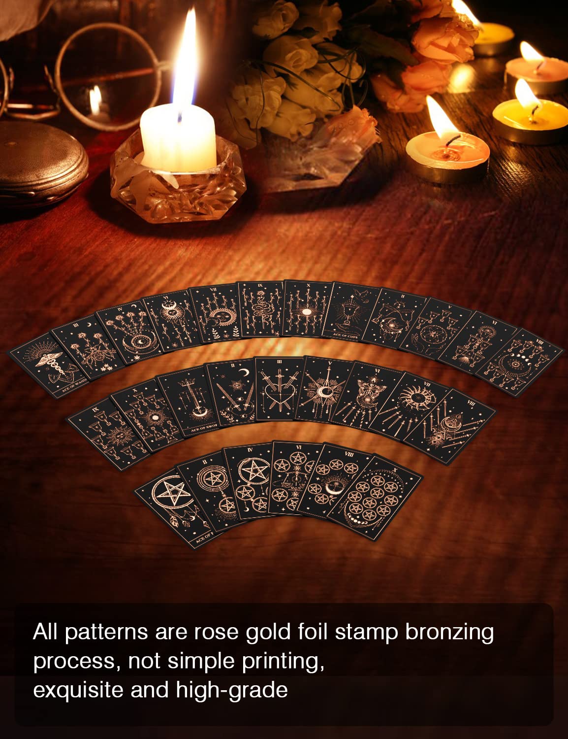 WJPC Rose Gold Foil Tarot Deck Set – 78 Cards, Guidebook & Gift Box for Beginners & Experts
