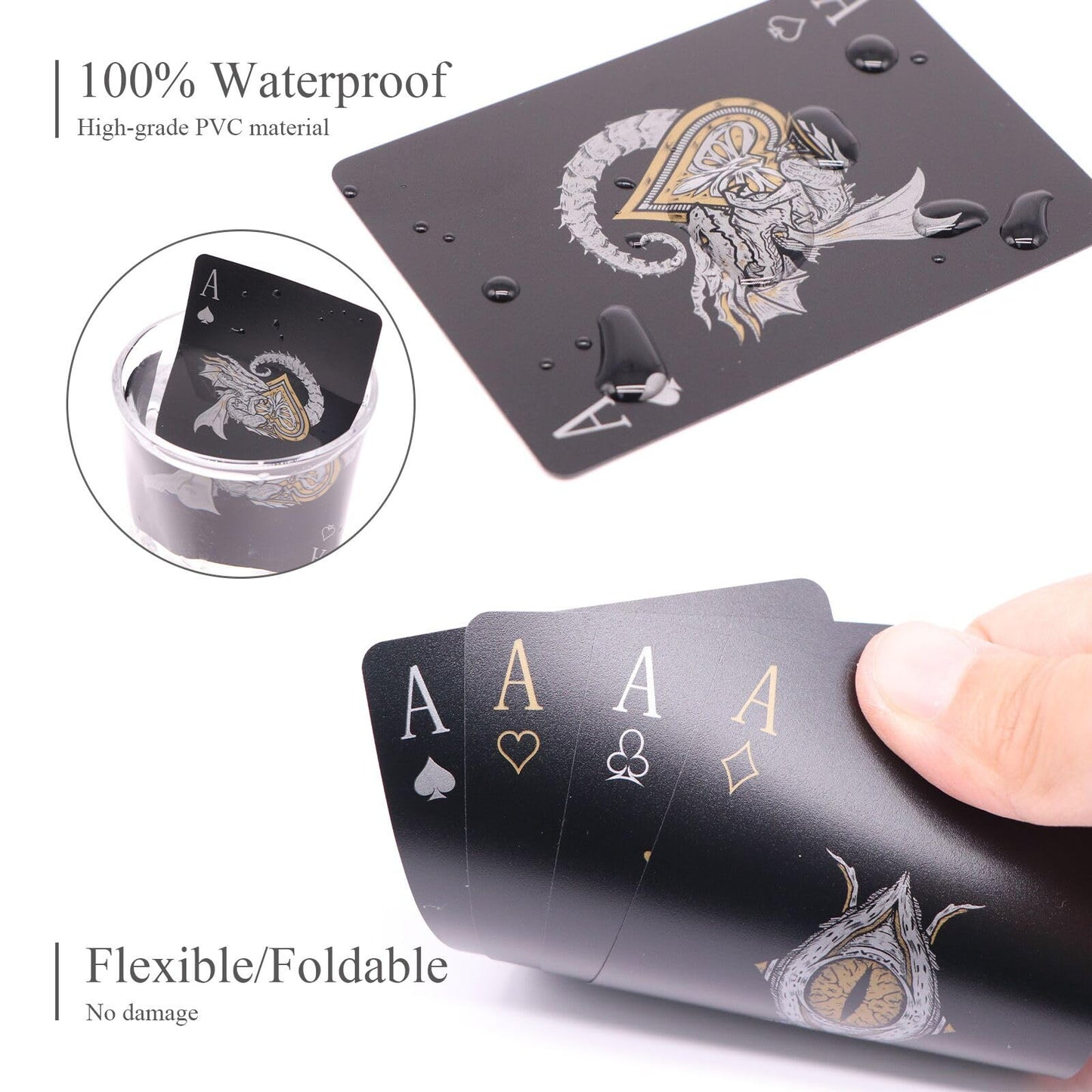 WJPC Easy Shuffling Plastic Waterproof Dragon Playing Cards – Black Dragon Poker Deck for Game Night