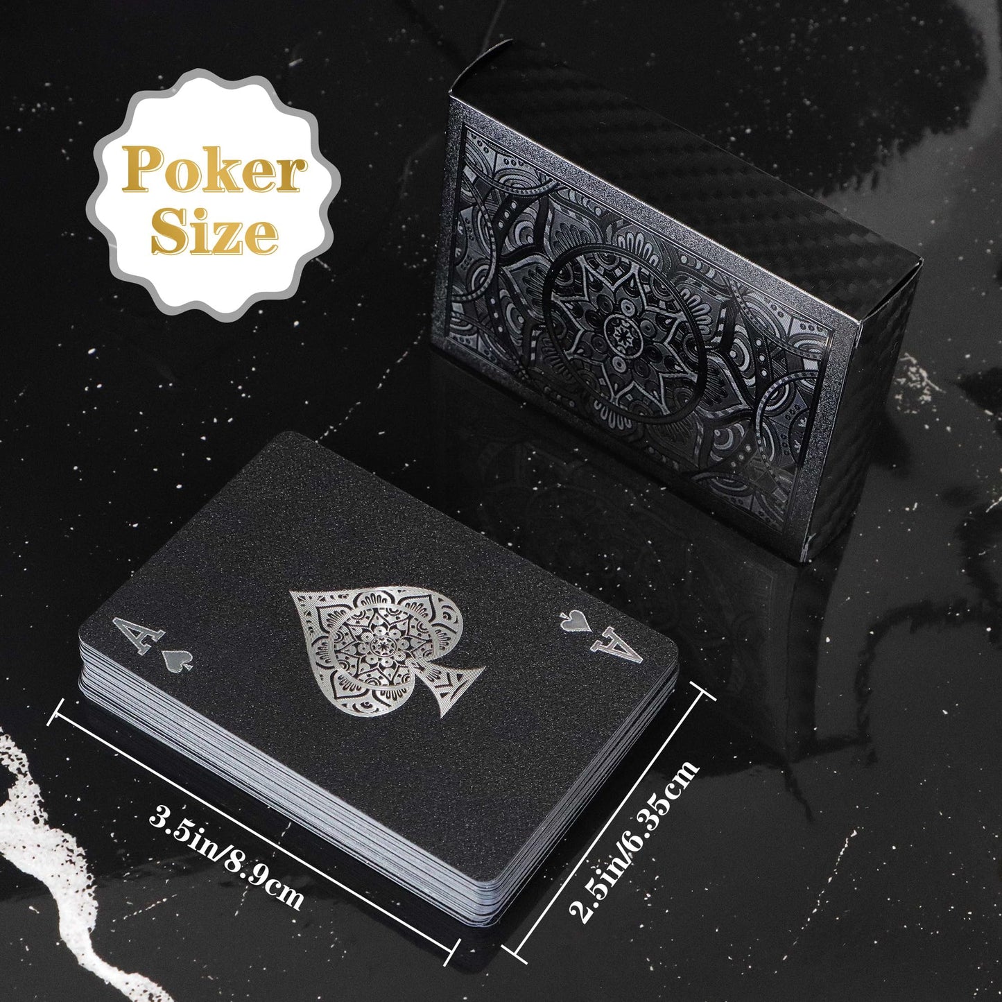 Wkchxd Playing Cards 12 Pack – Waterproof Black Plastic Cards with Mandala Design