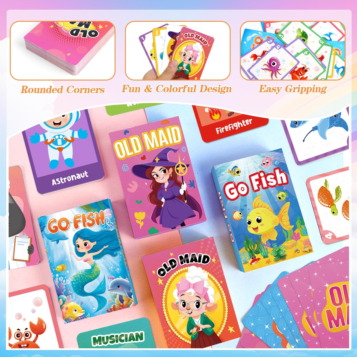Wkchxd Go Fish & Old Maid Card Games – 4 Pack for Kids 4-8, Family & Travel Fun