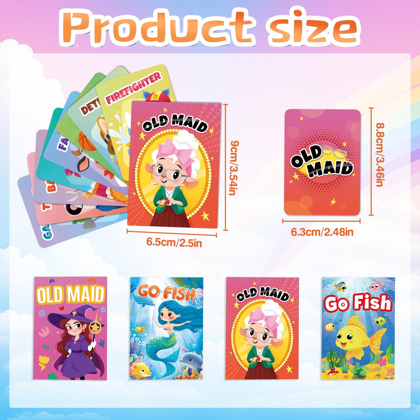 Wkchxd Go Fish & Old Maid Card Games – 4 Pack for Kids 4-8, Family & Travel Fun